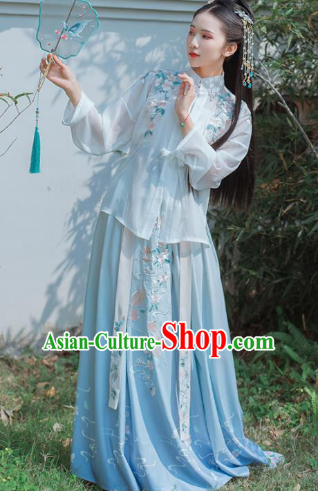 Chinese Traditional Embroidered Hanfu Dress Ancient Ming Dynasty Young Lady Historical Costume for Women