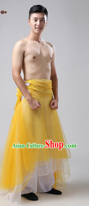 Chinese Traditional National Stage Performance Costume Classical Dance Yellow Clothing for Men