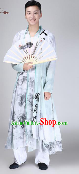 Chinese Traditional National Stage Performance Costume Classical Dance Ink Painting Clothing for Men