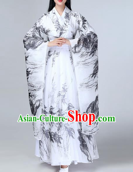 Chinese Traditional Stage Performance Dance Costume Classical Dance Ink Painting Dress for Women