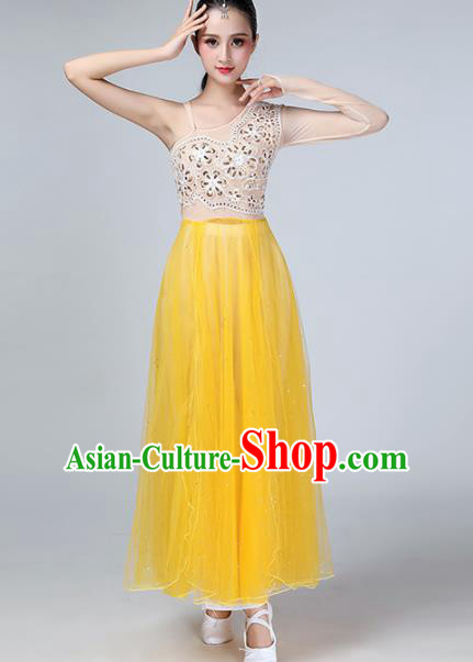 Chinese Traditional Stage Performance Dance Costume Classical Dance Yellow Veil Dress for Women