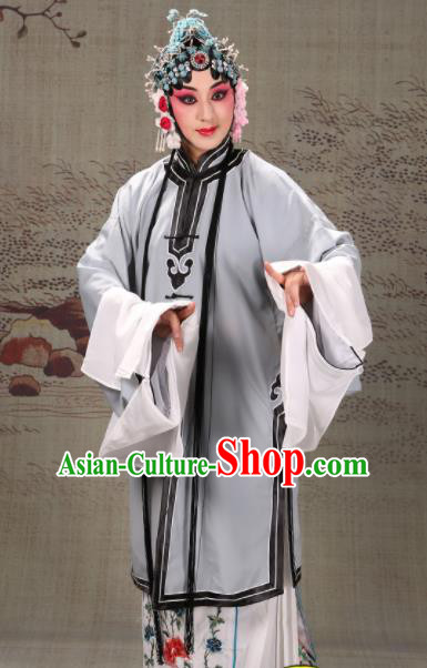 Professional Chinese Traditional Beijing Opera Actress Costume Ancient Grey Water Sleeve Dress for Adults