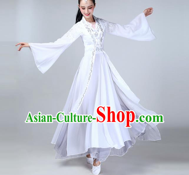 Chinese Traditional Stage Performance Dance Costume Classical Dance White Dress for Women