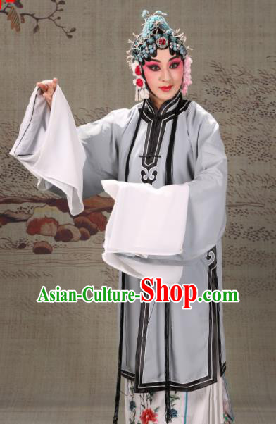 Professional Chinese Traditional Beijing Opera Actress Costume Ancient Grey Water Sleeve Dress for Adults