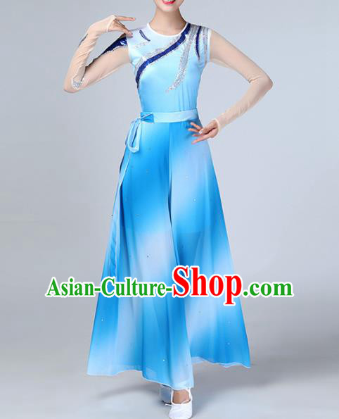 Chinese Traditional Stage Performance Dance Costume Folk Dance Blue Clothing for Women