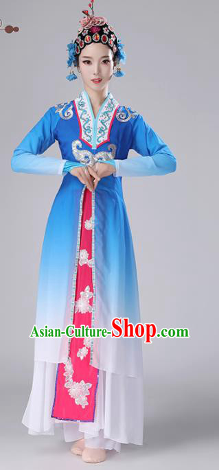 Chinese Traditional Stage Performance Costume Classical Dance Umbrella Dance Deep Blue Dress for Women