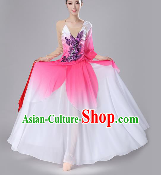 Chinese Traditional Classical Dance Pink Dress Stage Performance Umbrella Dance Costume for Women