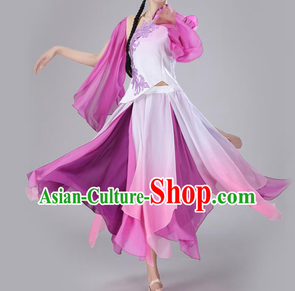 Chinese Traditional Classical Dance Purple Dress Stage Performance Umbrella Dance Costume for Women