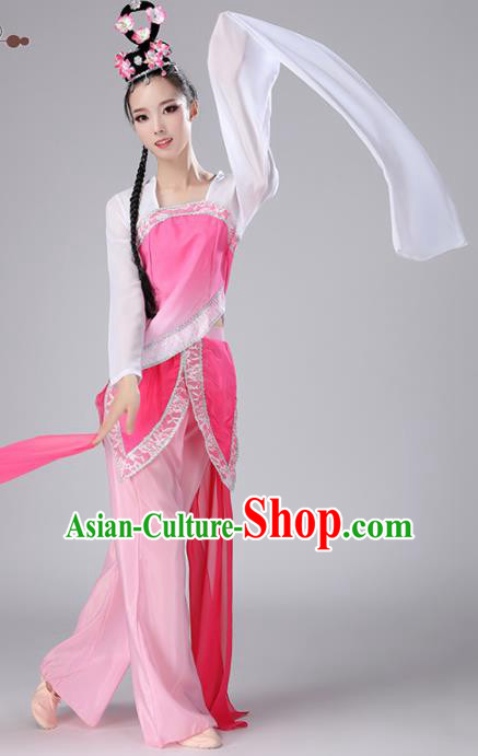 Chinese Traditional Stage Performance Folk Dance Costume National Fan Dance Pink Clothing for Women