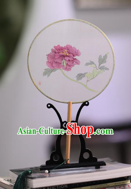 Chinese Traditional Handmade Round Fans Classical Painting Peony Palace Fan for Women