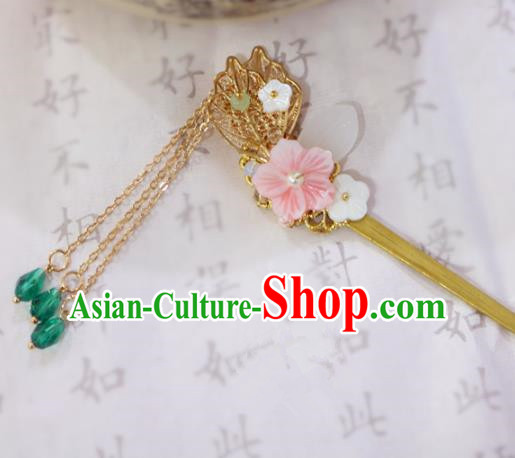 Chinese Ancient Handmade Golden Leaf Tassel Hairpins Traditional Classical Hair Accessories for Women