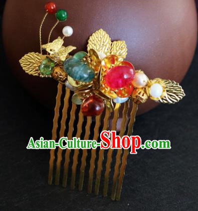 Chinese Ancient Handmade Golden Leaf Hair Comb Traditional Classical Hair Accessories for Women