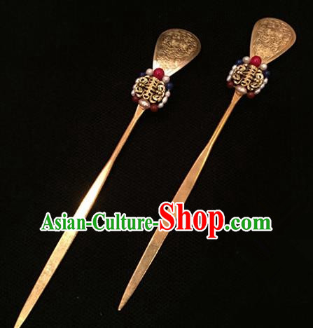 Chinese Ancient Handmade Palace Golden Hairpins Traditional Classical Hair Accessories for Women