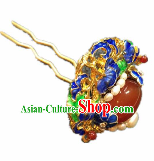 Chinese Ancient Handmade Palace Blueing Agate Hairpins Traditional Classical Hair Accessories for Women