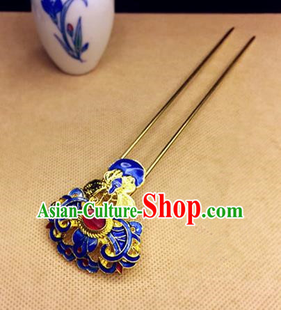 Chinese Ancient Handmade Palace Blueing Chrysanthemum Hairpins Traditional Classical Hair Accessories for Women