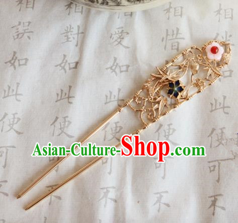 Chinese Ancient Handmade Golden Bamboo Leaf Hairpins Traditional Classical Hair Accessories for Women