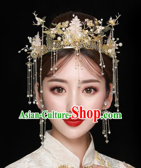 Chinese Ancient Handmade Phoenix Coronet Bride Hairpins Traditional Classical Wedding Hair Accessories for Women