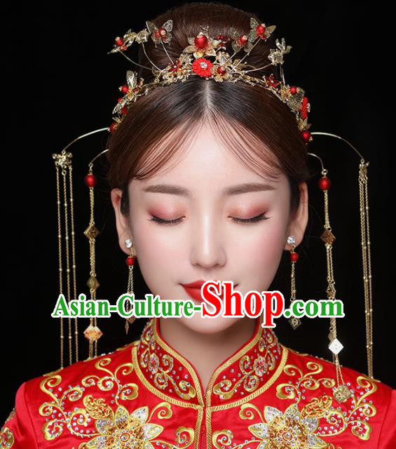 Chinese Ancient Handmade Tassel Phoenix Coronet Bride Hairpins Traditional Classical Wedding Hair Accessories for Women