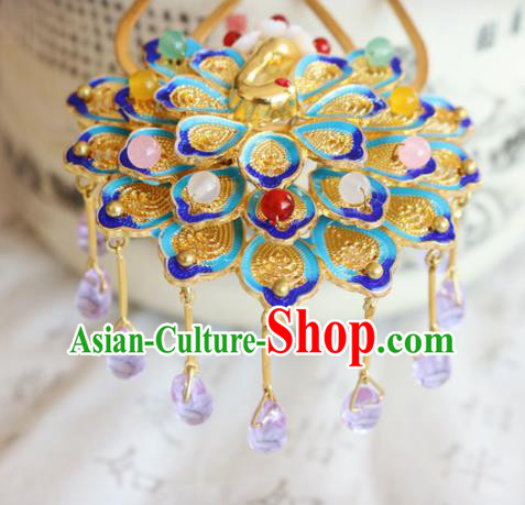 Chinese Ancient Handmade Cloisonne Peacock Hairpins Traditional Classical Hair Accessories for Women