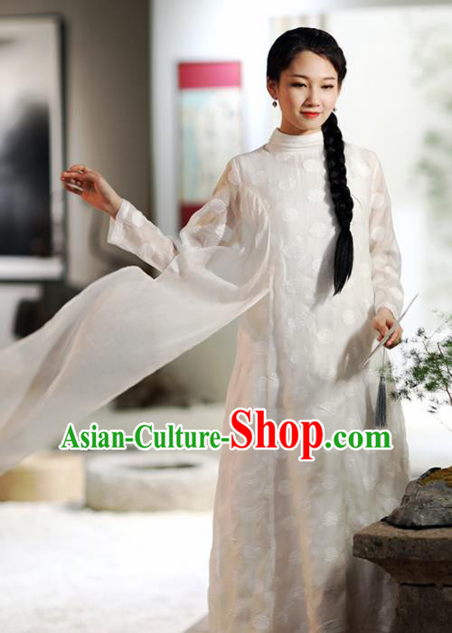 Chinese National Costume Traditional Classical Cheongsam Retro White Qipao Dress for Women