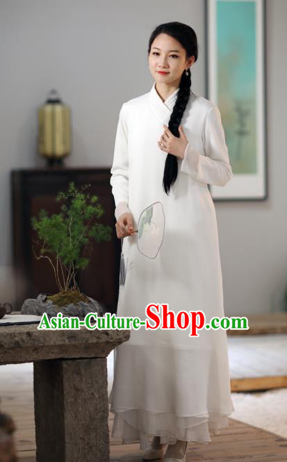 Chinese National Costume Traditional Cheongsam Classical White Qipao Dress for Women