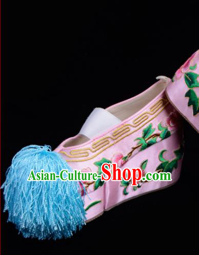 Professional Chinese Beijing Opera Shoes Ancient Princess Pink Embroidered Shoes for Women