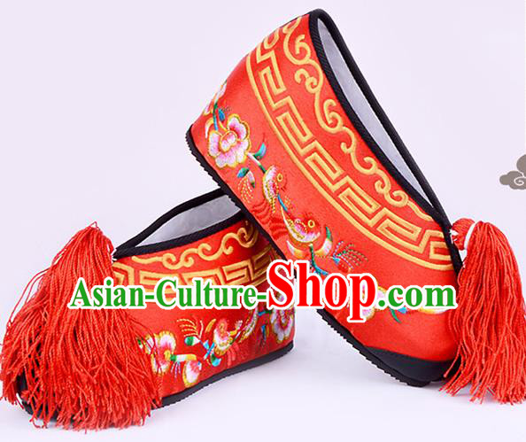 Professional Chinese Beijing Opera Actress Shoes Ancient Princess Red Embroidered Shoes for Women
