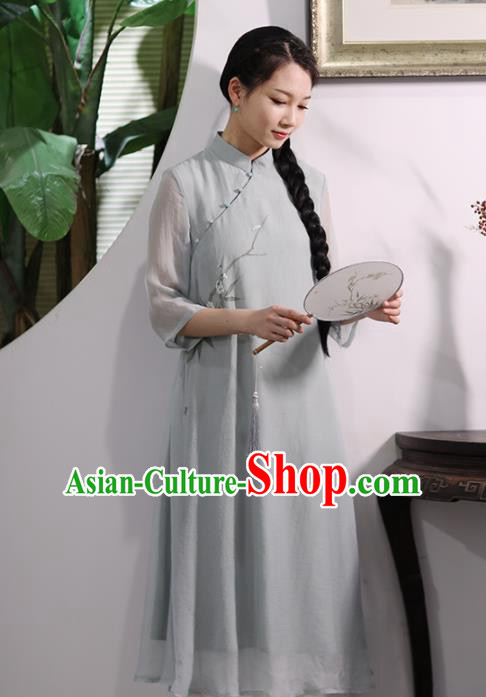 Chinese National Costume Traditional Cheongsam Classical Printing Plum Blossom Qipao Dress for Women