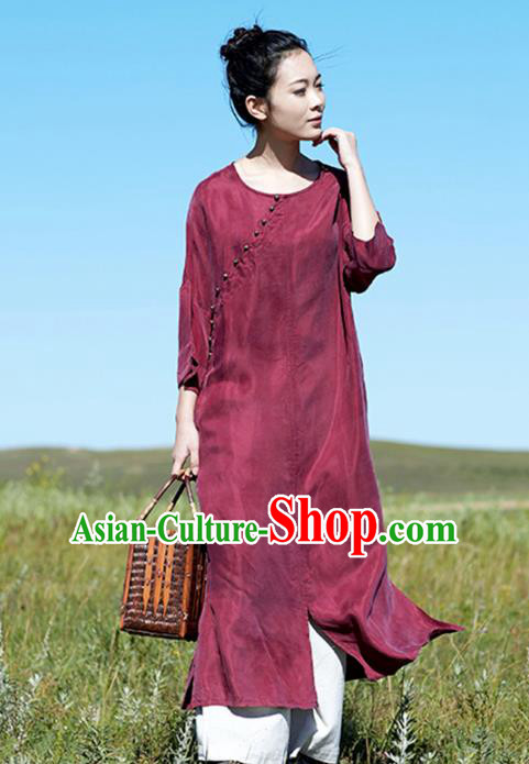 Chinese National Costume Traditional Cheongsam Classical Wine Red Qipao Dress for Women