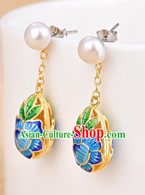 Chinese Ancient Traditional Handmade Earrings Classical Cloisonne Lotus Ear Accessories for Women