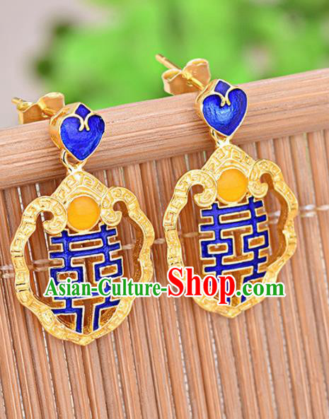 Chinese Ancient Traditional Handmade Wedding Cloisonne Earrings Classical Ear Accessories for Women