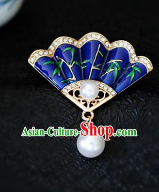 Chinese Traditional Handmade Cloisonne Brooch Classical Accessories Fan Breastpin for Women