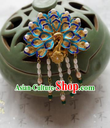 Chinese Ancient Handmade Blueing Peacock Hairpins Traditional Classical Hair Accessories for Women