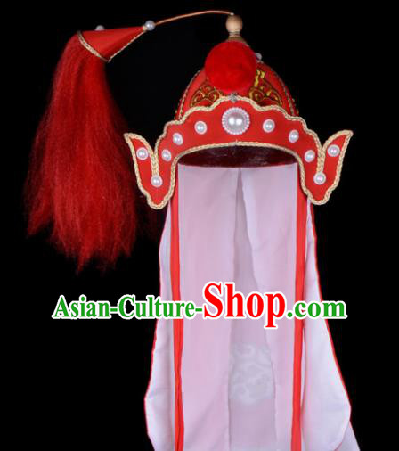 Chinese Beijing Opera Takefu Hair Accessories Ancient Soldier Red Hat for Men