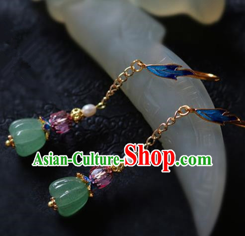 Chinese Ancient Traditional Handmade Jade Pearl Earrings Classical Ear Accessories for Women