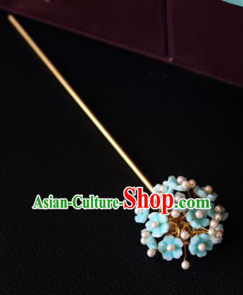 Chinese Ancient Handmade Blue Flowers Hairpins Traditional Classical Hair Accessories for Women