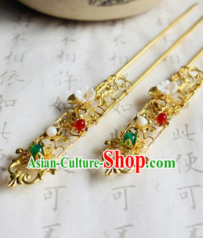 Chinese Ancient Handmade Golden Hairpins Traditional Classical Hair Accessories for Women