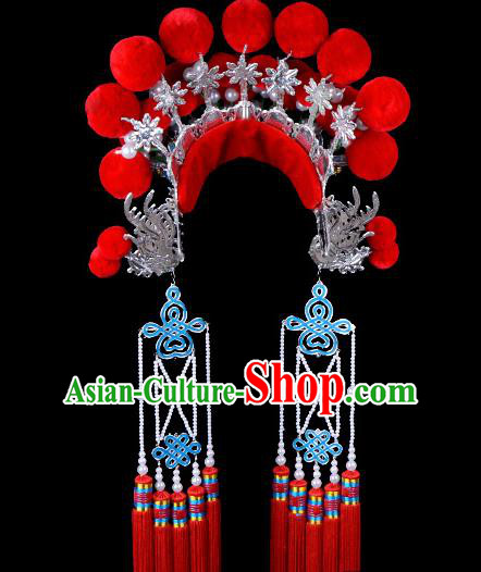 Chinese Beijing Opera Imperial Consort Hair Accessories Ancient Palace Red Phoenix Coronet for Women