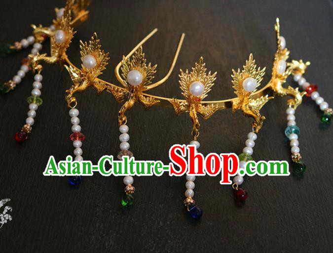 Chinese Ancient Handmade Palace Tassel Hair Crown Hairpins Traditional Classical Hair Accessories for Women