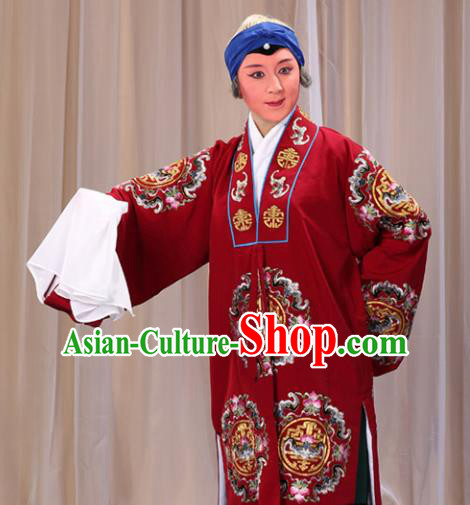 Professional Chinese Traditional Beijing Opera Old Female Costume Embroidered Red Dress for Adults