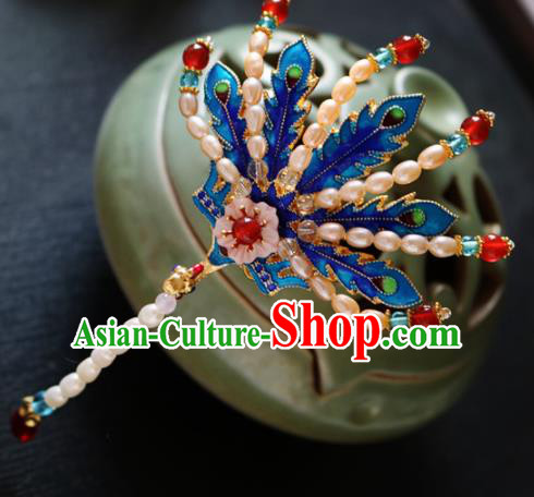 Chinese Ancient Handmade Cloisonne Phoenix Pearls Hair Crown Hairpins Traditional Classical Hair Accessories for Women