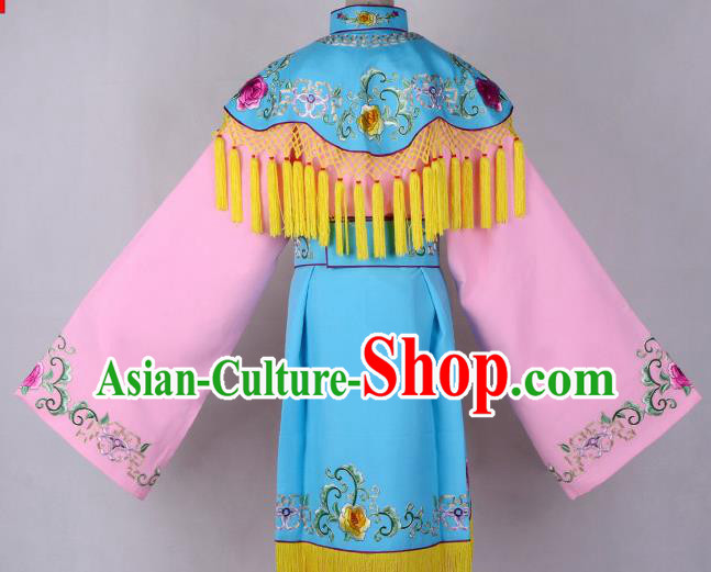 Professional Chinese Traditional Beijing Opera Costume Peri Blue Embroidered Dress for Adults