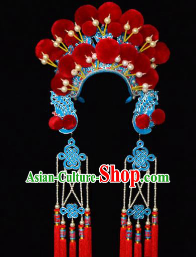 Chinese Beijing Opera Blues Hair Accessories Ancient Female General Phoenix Coronet for Women