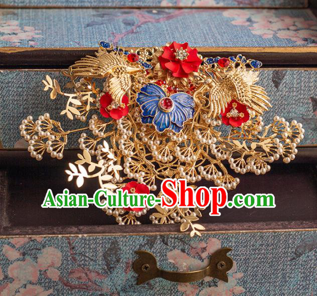 Chinese Ancient Handmade Pine Hair Crown Bride Tassel Hairpins Traditional Classical Wedding Hair Accessories for Women