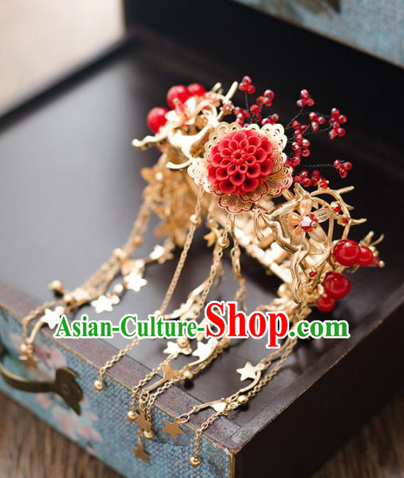 Top Grade Chinese Handmade Wedding Bracelet Bride Red Tassel Bangle Accessories for Women