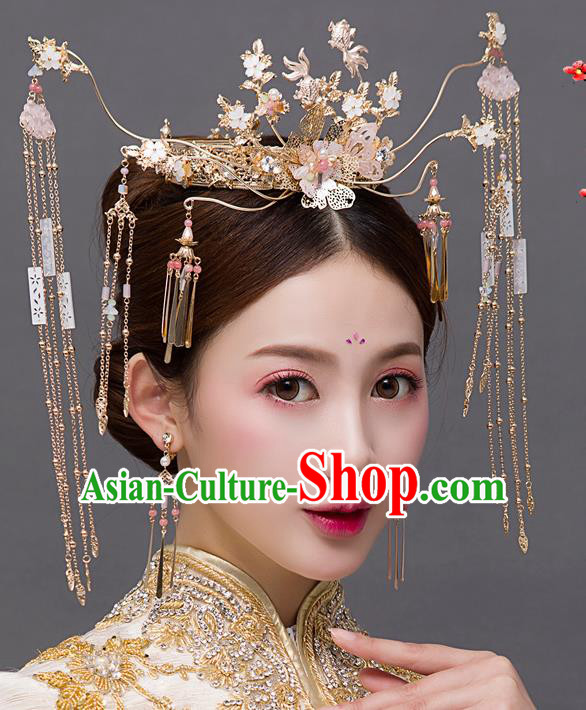 Chinese Ancient Handmade Tassel Phoenix Coronet Bride Hairpins Traditional Classical Wedding Hair Accessories for Women