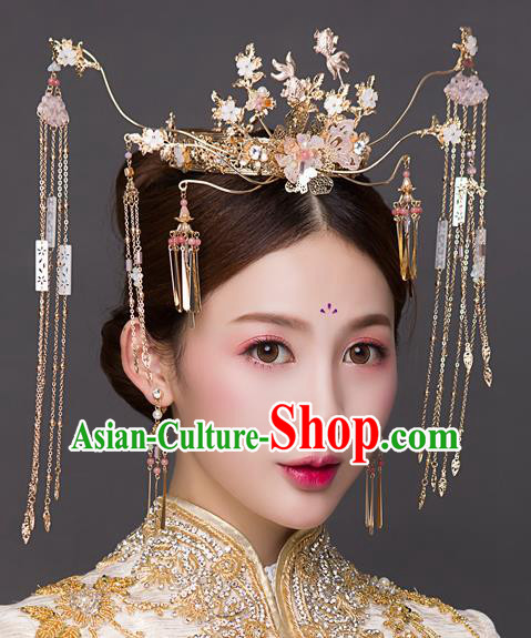 Chinese Ancient Handmade Tassel Phoenix Coronet Bride Hairpins Traditional Classical Wedding Hair Accessories for Women