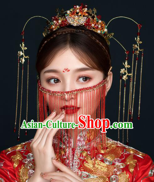 Chinese Ancient Handmade Bride Phoenix Coronet Hairpins Traditional Classical Wedding Hair Accessories for Women