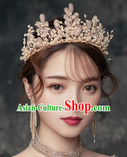 Top Grade Handmade Wedding Golden Royal Crown Bride Zircon Hair Accessories for Women