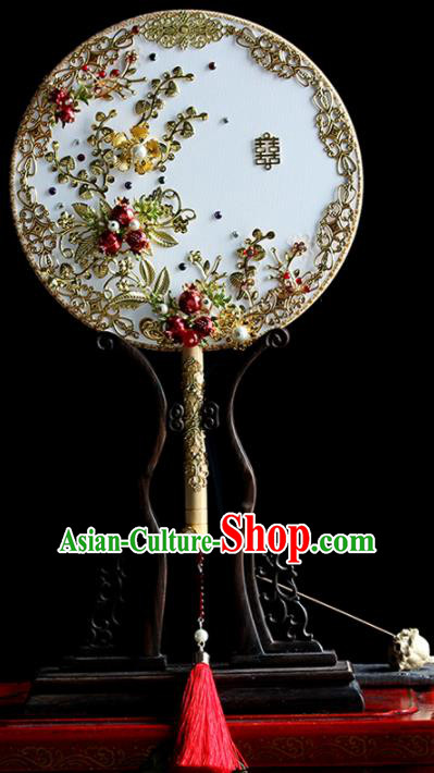 Chinese Handmade Classical Palace Fans Wedding Bride Accessories Round Fan for Women